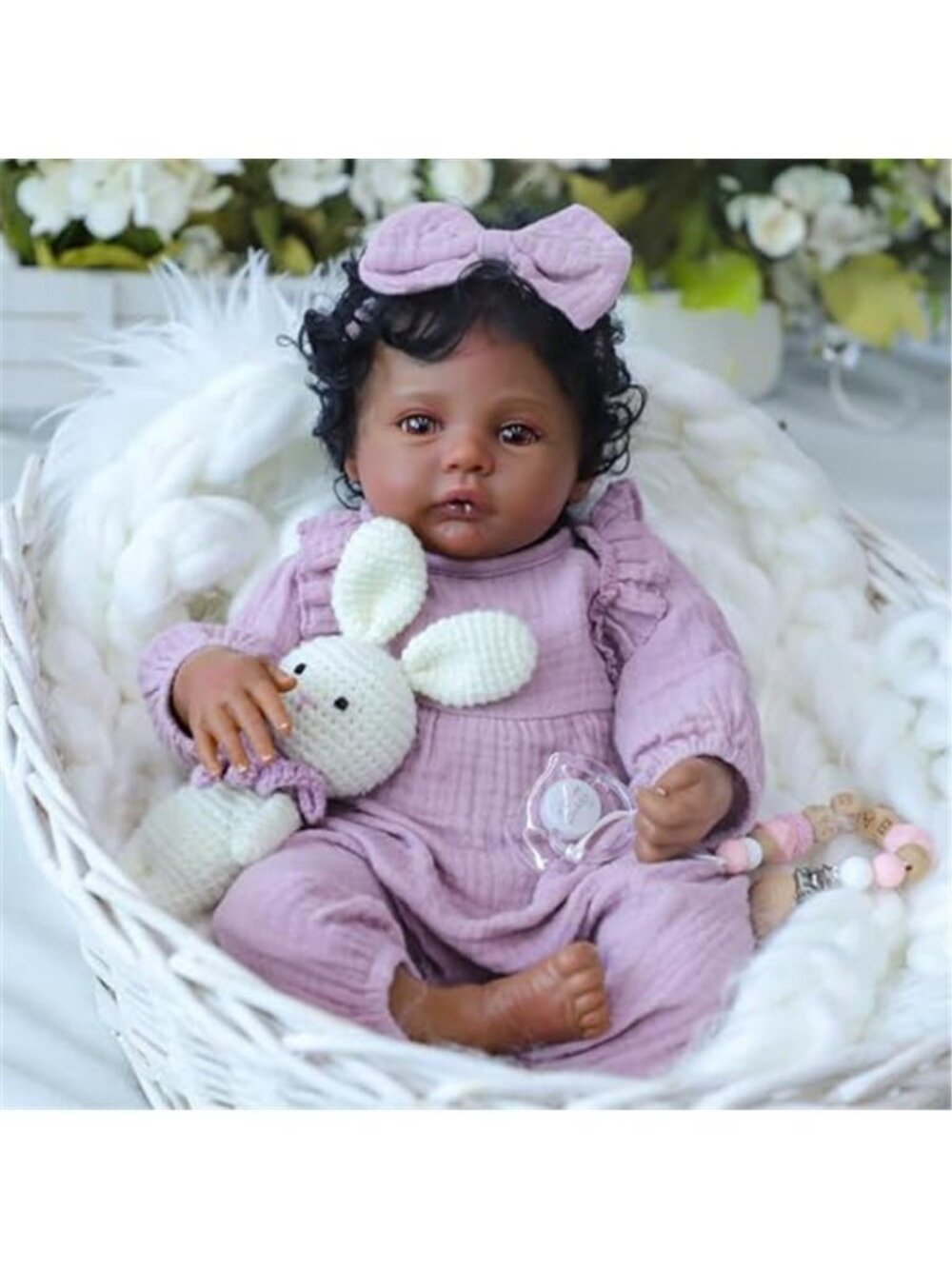 18" Reborn Baby Doll Black Girl Realistic African American Pink Ruffled Jumpsuit